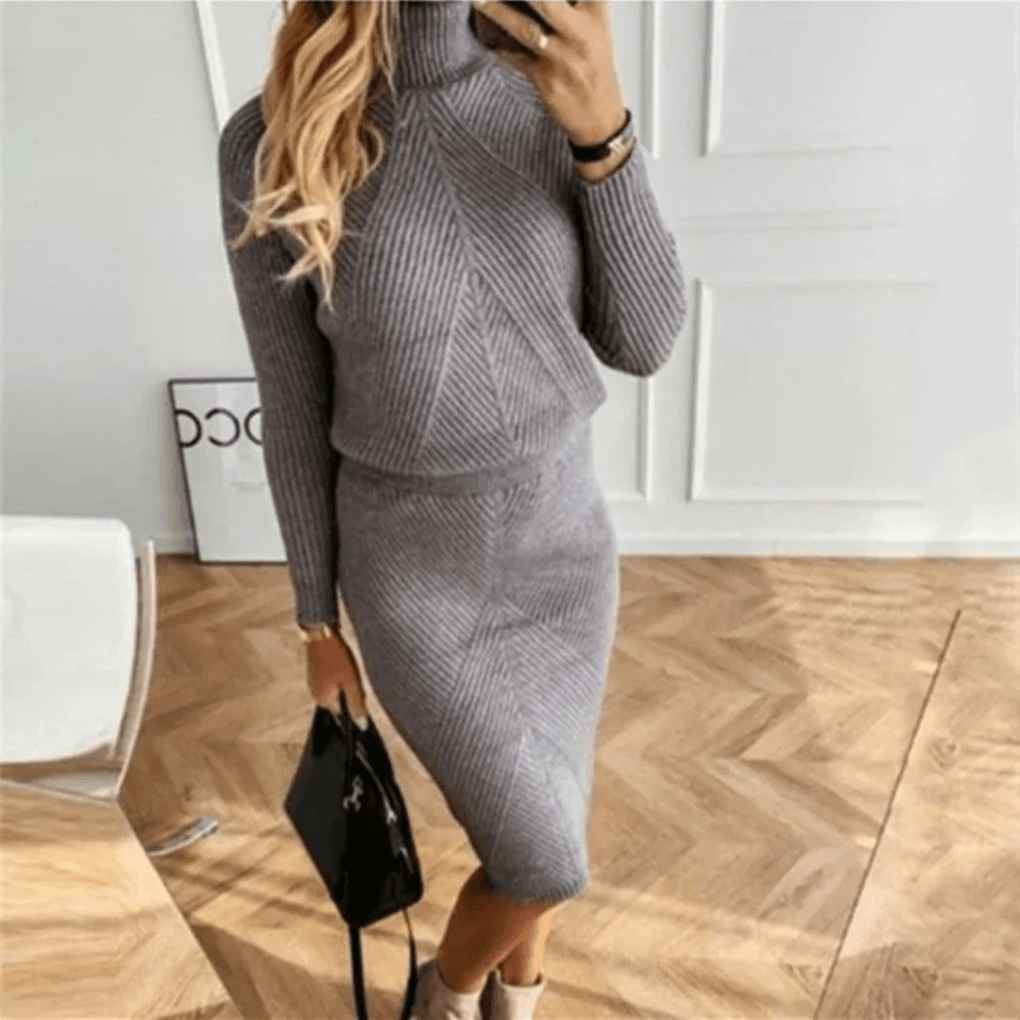 Rippstrick-Pulloverkleid mit Rollkragen für Damen im Herbst