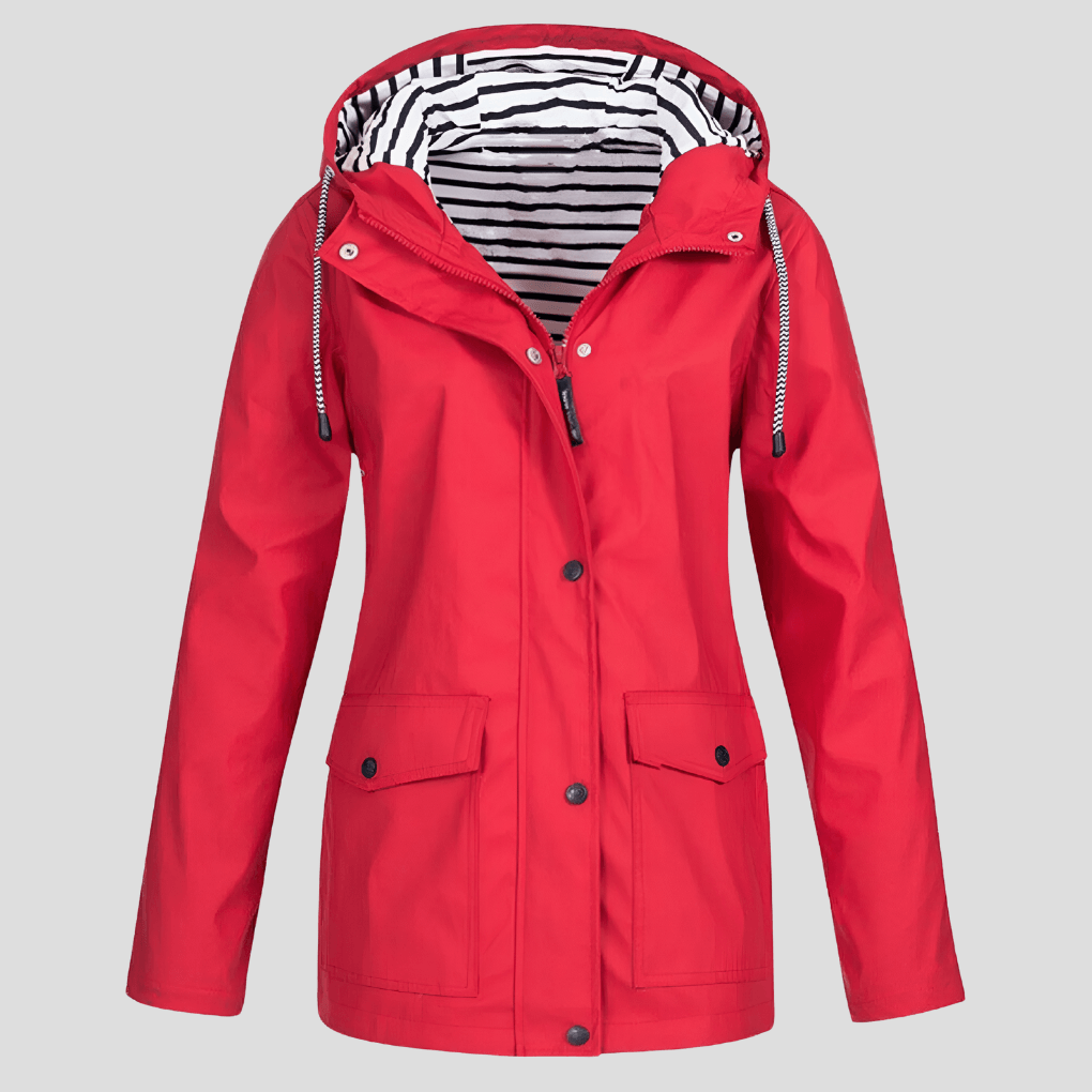 Wasserdichte Damen-Regenjacke mit Kapuze und Reissverschluss aus Polyester