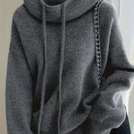 Oversize Strick-Kapuzenpullover Damen mit Kordelzug und Rippbündchen