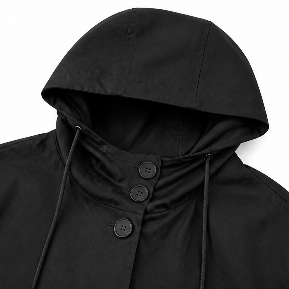 Kapuzen-Midi-Trenchcoat für Damen aus Baumwollmischung mit Kordelzug in der Taille