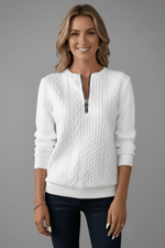 Zopfmuster Damen Pullover mit Reissverschlusskragen und Struktur
