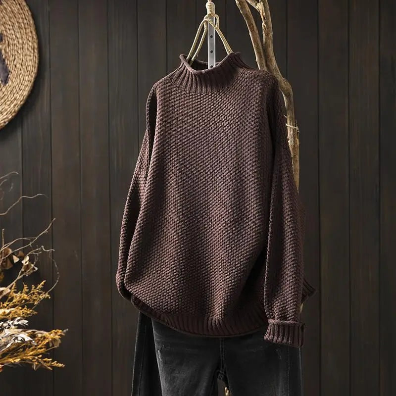 Filipa Damen Wollpullover mit Stehkragen und Rippstrick