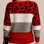 Jasmine Damen Norwegerpullover Strick mit Leopardenmuster und Farbblock-Design