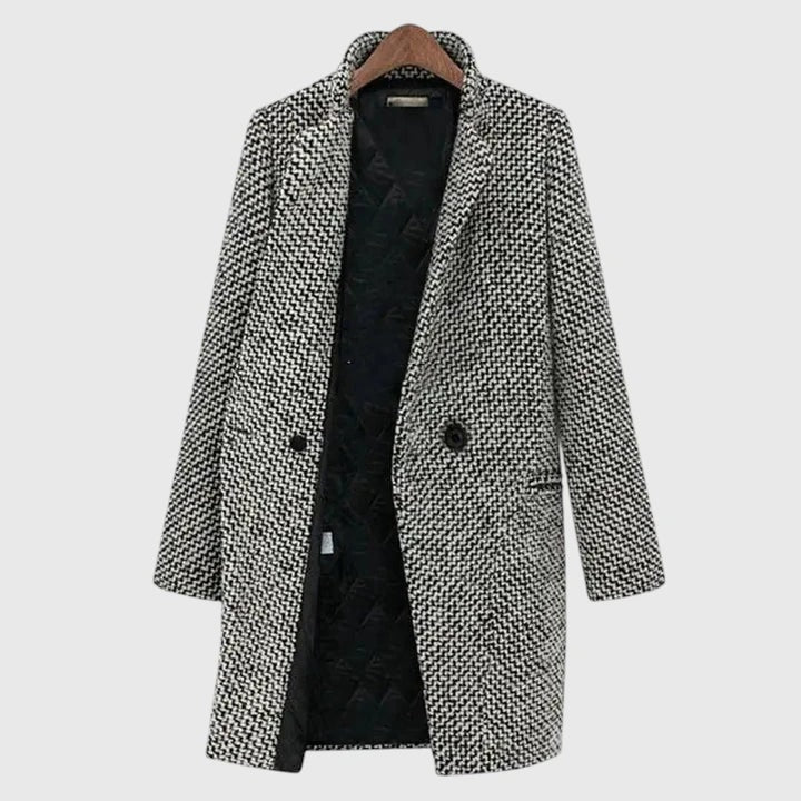 Rebeka Longline Hahnentritt-Wollmantel mit Reverskragen für Damen