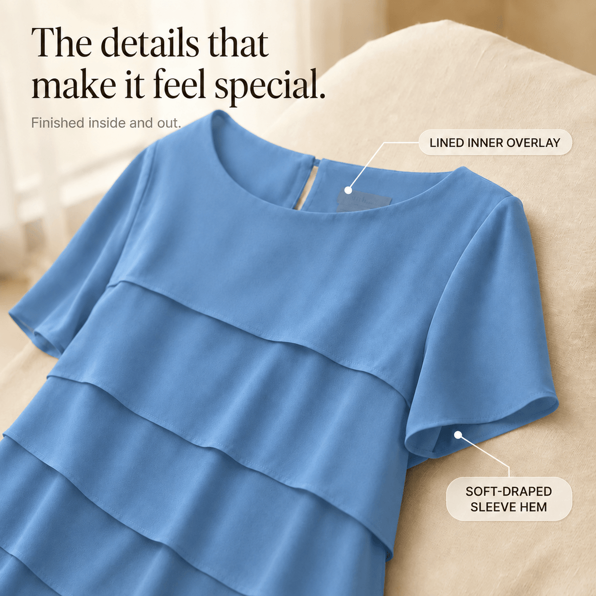 Florenza Gestuftes Damen-Midikleid aus Chiffon-Optik mit Rundhalsausschnitt