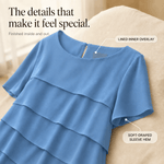 Florenza Gestuftes Damen-Midikleid aus Chiffon-Optik mit Rundhalsausschnitt