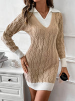 Adelia Zopfmuster-Strickkleid mit Kontrastkragen für Damen
