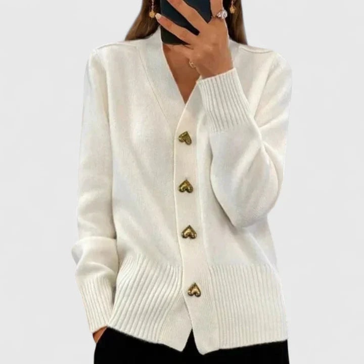 Lillyanne Herzknopf Strickjacke für Damen mit V-Ausschnitt