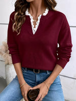 Kaitlyssa Damen Wollpullover mit Spitzenkragen und V-Ausschnitt