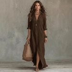 Langärmeliges Maxikleid mit Reverskragen aus Baumwollmischung für den Herbst