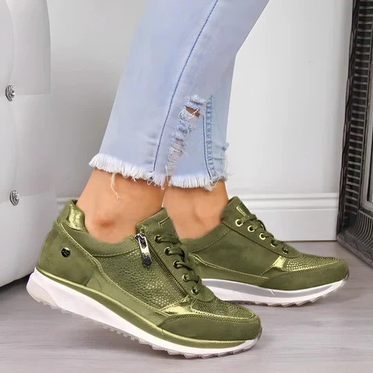 Bequeme Damen Sneaker mit Reissverschluss und Keilsohle