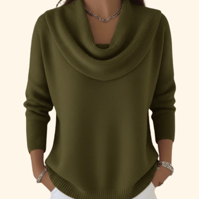 Vânia Wasserfallausschnitt Damenpullover mit Rippstrick