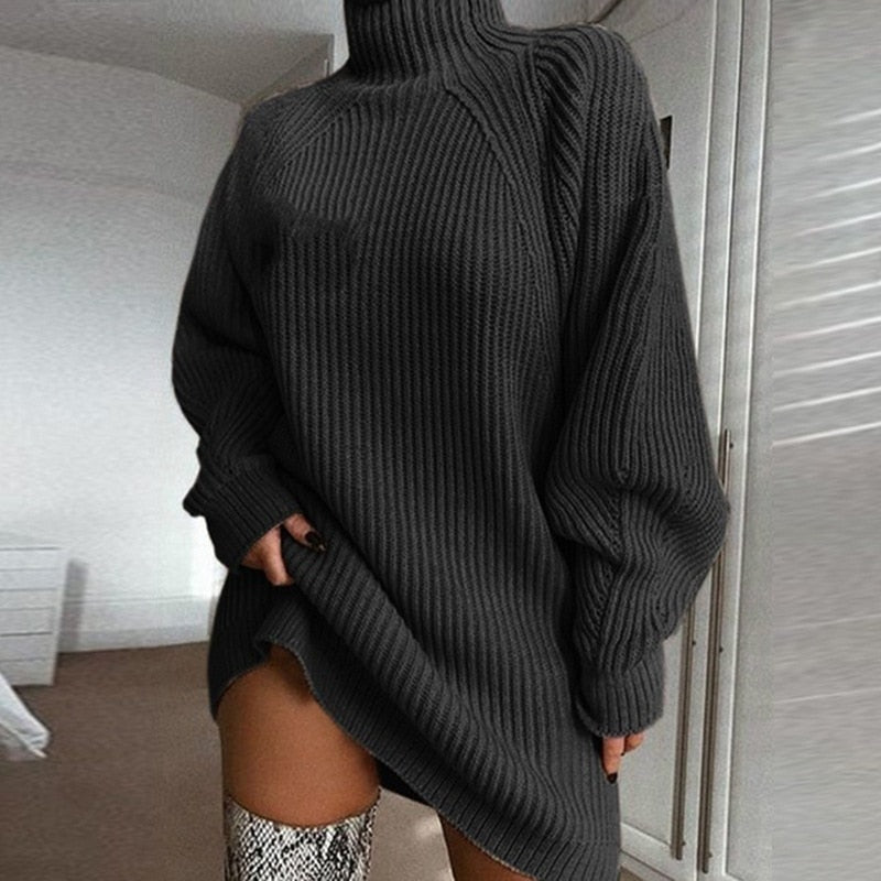 Sephira Oversized Rollkragen Longpullover für Damen mit Rippstrick