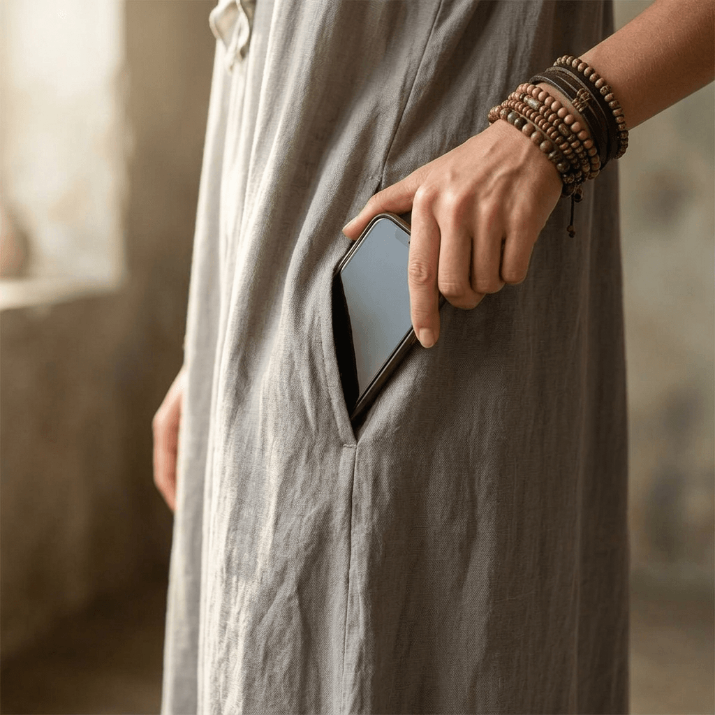 Rüschen-Maxikleid mit V-Ausschnitt und Taschen für Damen