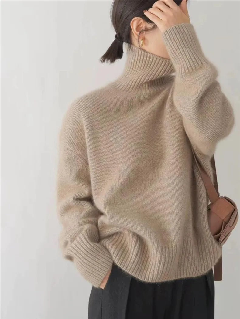 Dora Lockerer Damen Wollpullover aus Kaschmir mit Rollkragen