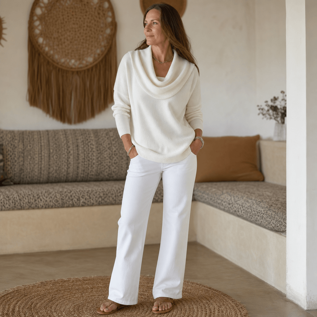 Draveline Wasserfallkragen Strickpullover für Damen aus Polyester-Elasthan