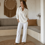Draveline Wasserfallkragen Strickpullover für Damen aus Polyester-Elasthan