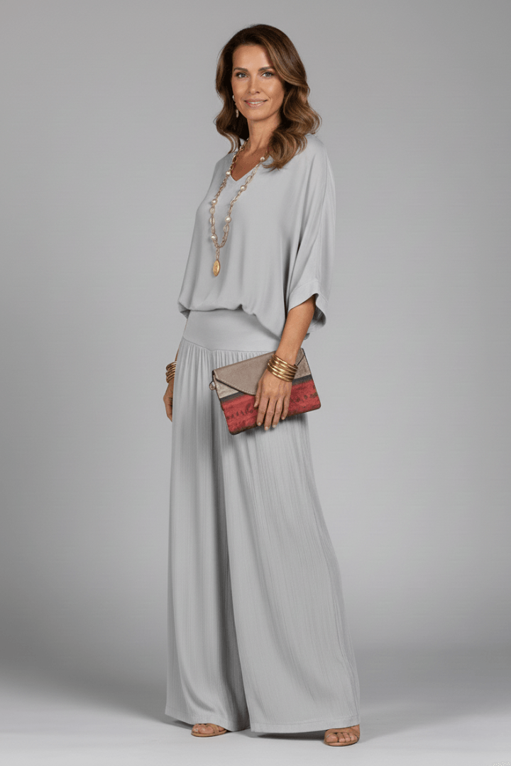 Damen Zweiteiliges Set mit Chiffon-Top und Weitem Hosenbein