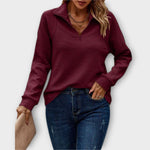 Damen Sweatshirt mit Reissverschluss und Stehkragen aus Rippstruktur