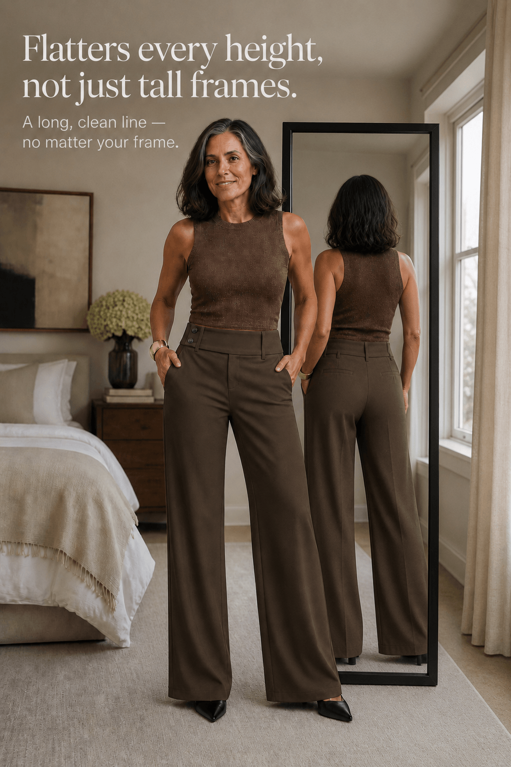 Weites Damen-Businesshose mit hoher Taille und Bundfalte