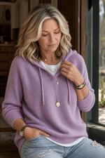 Damen Kapuzenpullover mit Kordelzug und Rippstrick-Struktur