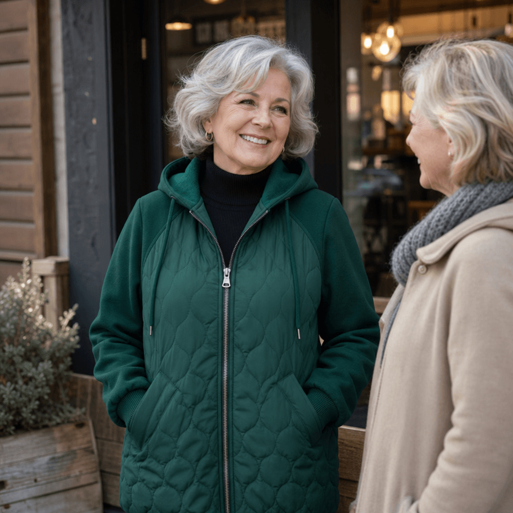 Kapuzen-Steppjacke mit Colorblock-Nähten und Wattierung für Damen