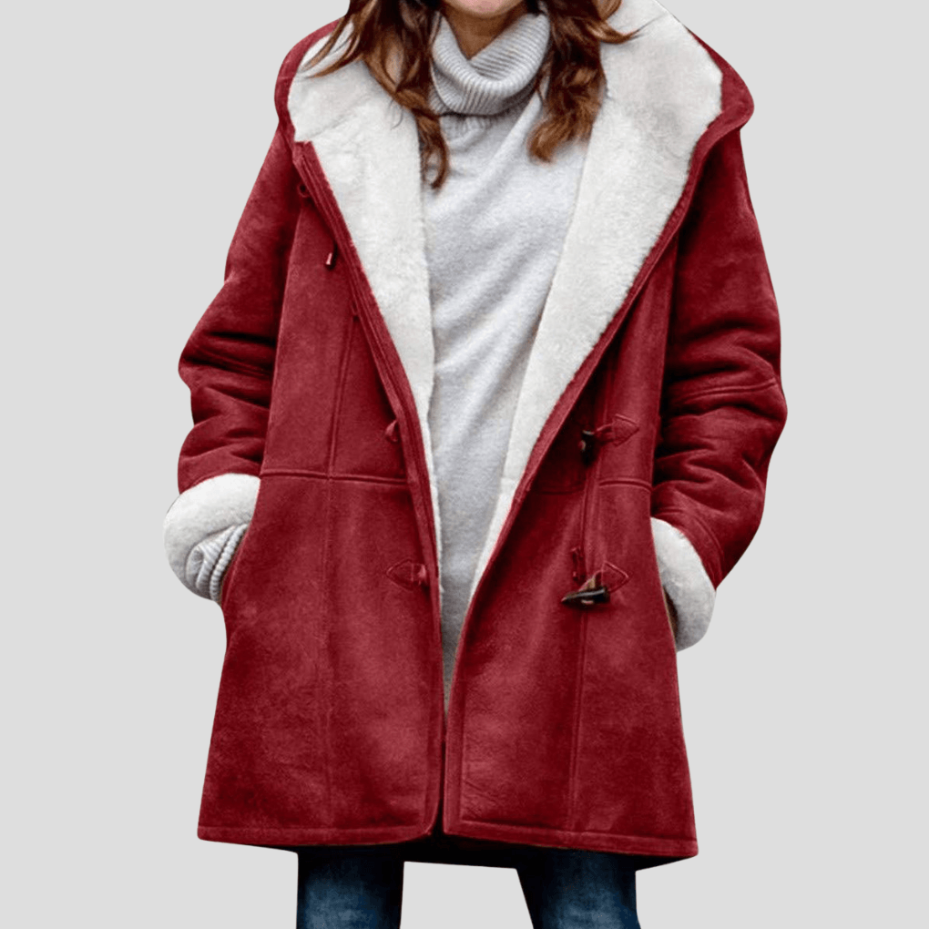 Kapuzenjacke Damen mit Kunstfellbesatz und Dufflecoat-Verschluss