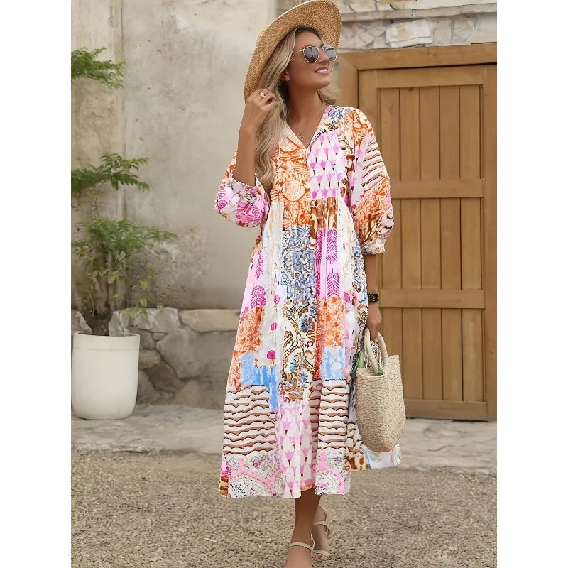 Alina Bohemian Midikleid mit buntem Print für den Herbst