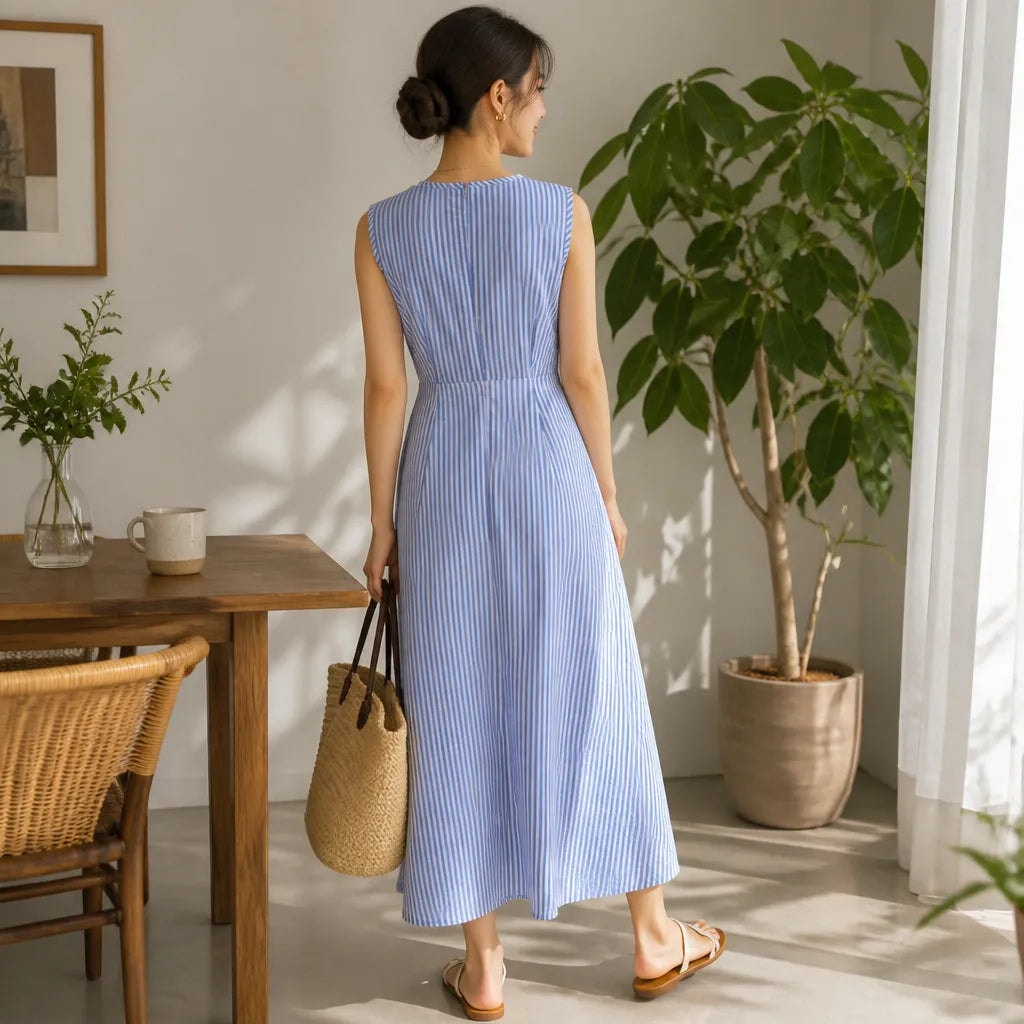 Ärmelloses Wickeltaillen-Maxikleid mit Streifenmuster für Damen