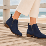 Damen Ankle Boots mit Seitlichem Reissverschluss und Blockabsatz