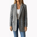 Ellara Lockerer Glencheck-Blazer mit Reverskragen aus Polyester-Webstoff für Damen