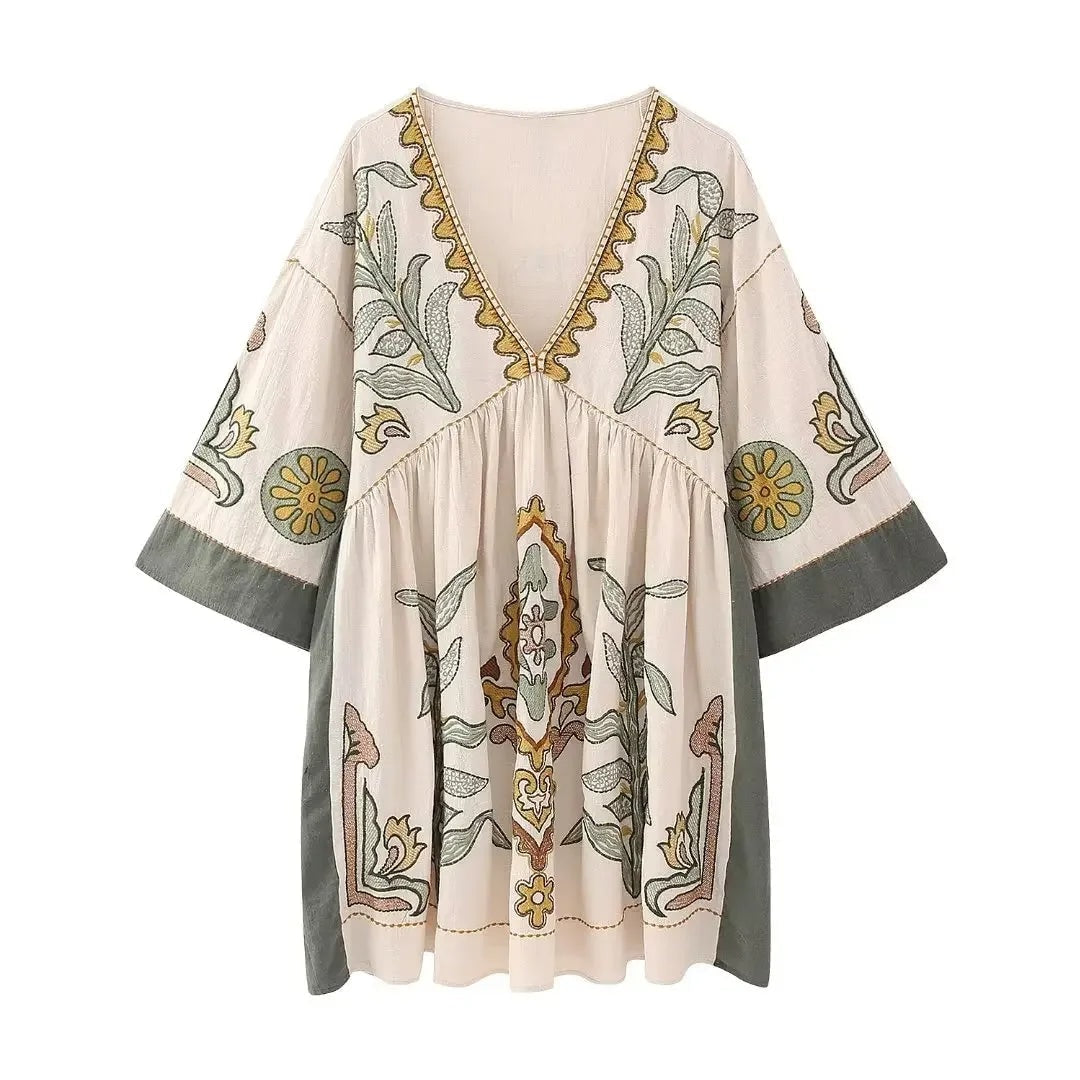Selina Boho Kleid mit Stickerei für Herbst und Freizeit