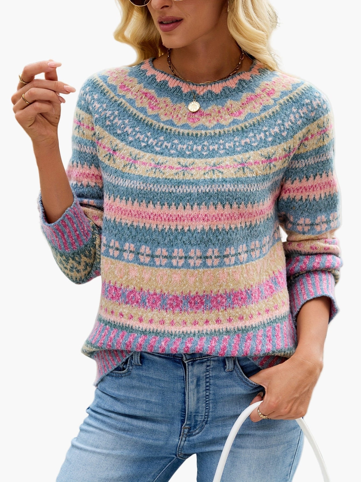 Norweger Strickpullover Damen mit Fair-Isle-Muster