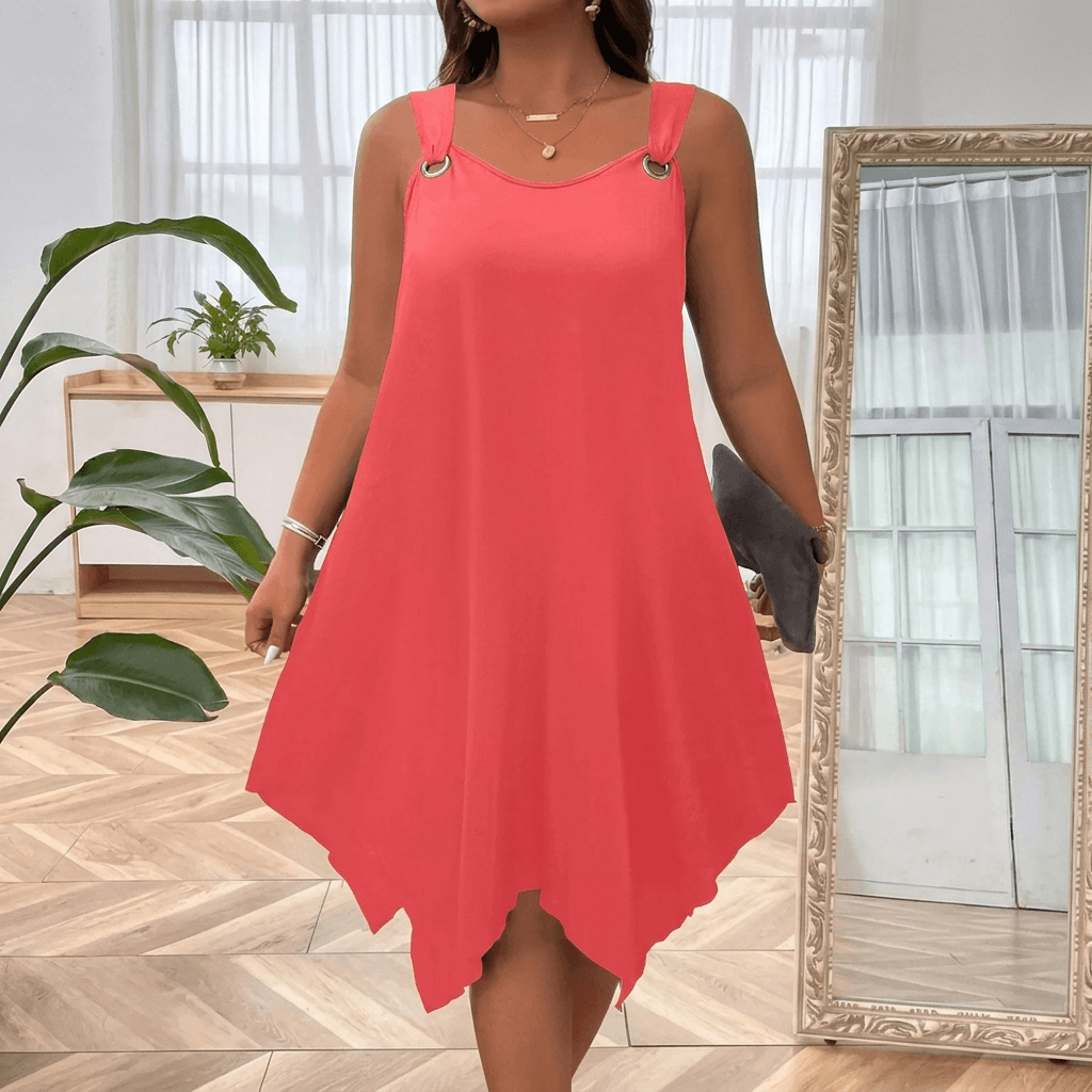 Ärmelloses Midikleid mit Trägern für Frauen im Herbst mit asymmetrischem Saum