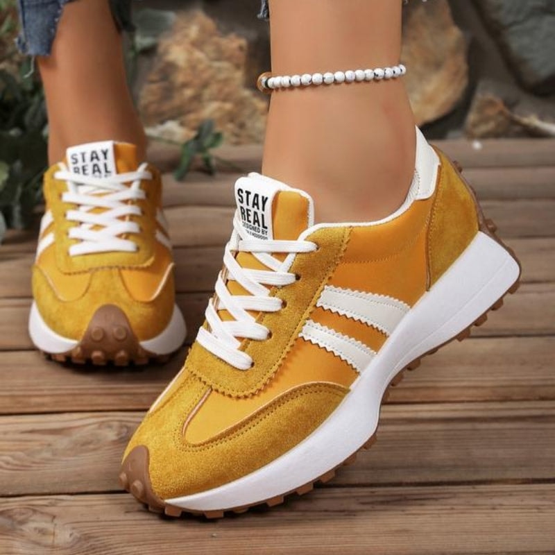 Damen Plateau-Sneaker aus Veloursleder mit Retro-Streifen bequem