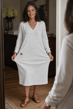 Curvella A-Linien Strickkleid mit V-Ausschnitt Midi für Damen