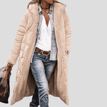 Wendbare Winterjacke Damen Lang mit Teddyfutter und Kapuze