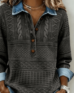 Melkorka Strukturiertes Langarmshirt mit Jeans-Optik-Kragen