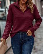 Damen Pullover mit Half-Zip Kragen und Strukturiertem Rippmuster