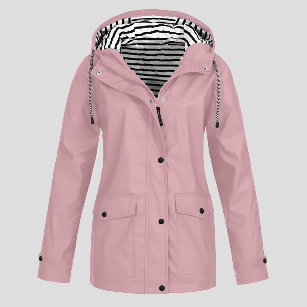 Wasserdichte Damen-Regenjacke mit Kapuze und Reissverschluss aus Polyester