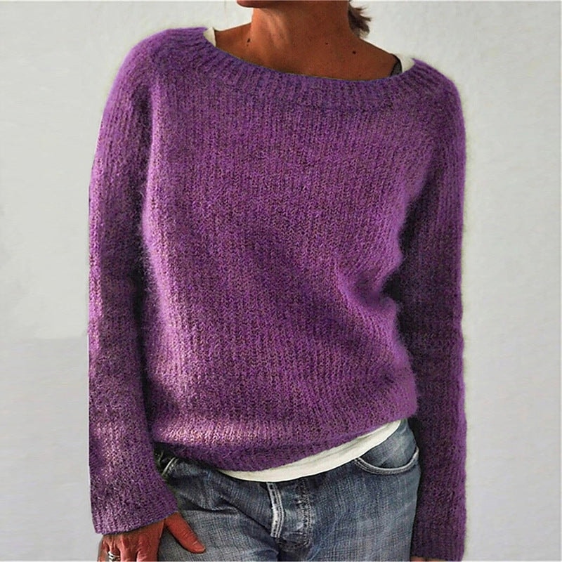 Klara Lässiger Damen-Wollpullover mit Rundhalsausschnitt