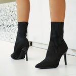 Damen Stiefeletten mit spitzer Zehe und Stiletto-Absatz aus Strickmaterial