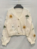 Bestickte Strickjacke Damen mit Sonne Mond Sterne Motiven