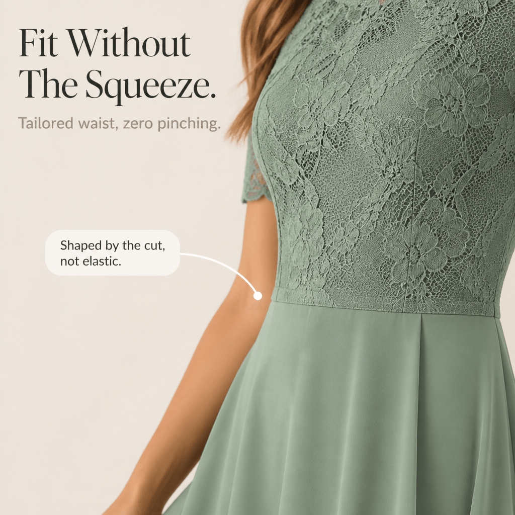 Blumen-Midikleid für Damen aus Spitze mit Chiffon-Rock und kurzen Ärmeln