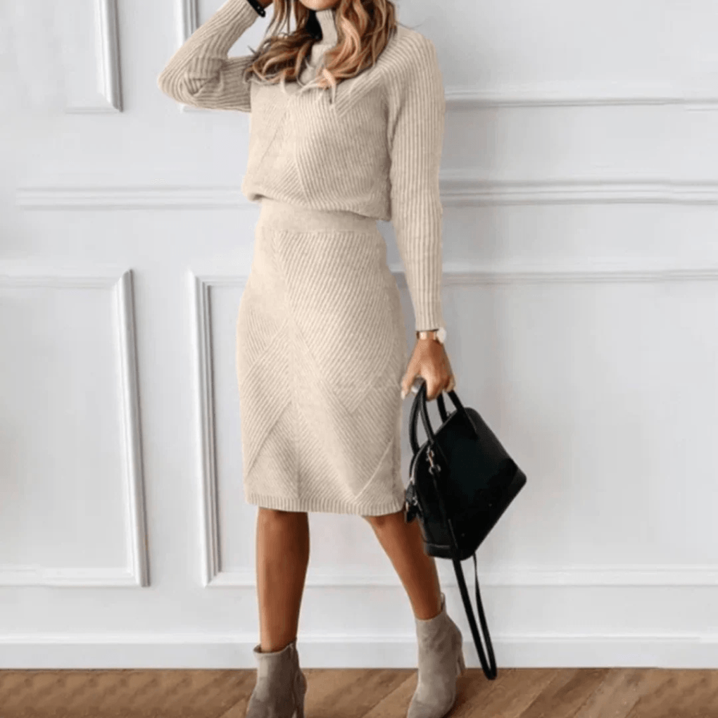 Rippstrick-Pulloverkleid mit Rollkragen für Damen im Herbst