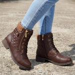 Damen Schnürstiefeletten mit Quilt-Optik und Blockabsatz