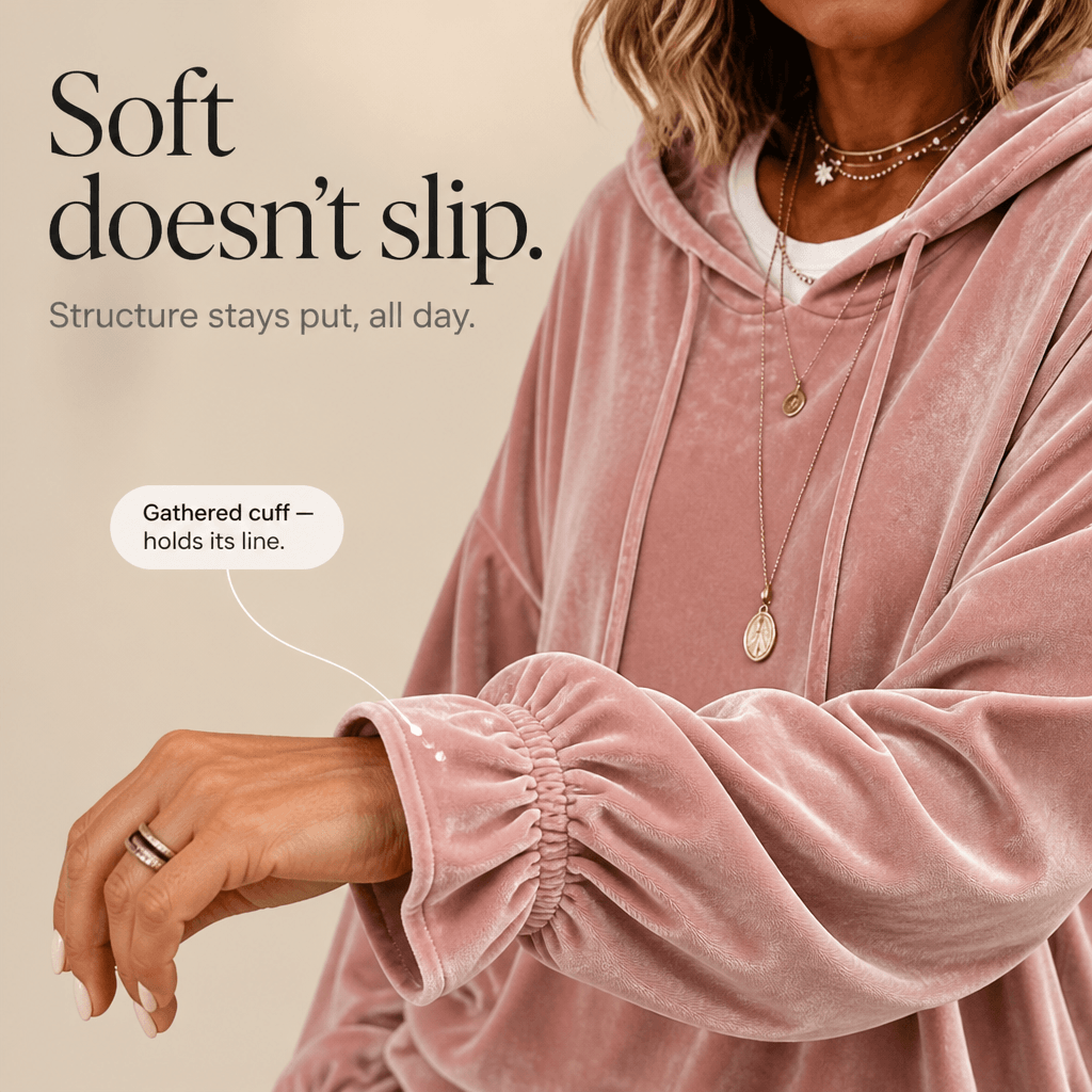 Kapuzensweatshirt mit Rüschenbündchen aus Samt für Damen