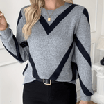 Chevron-Strickpullover für Damen mit Rundhalsausschnitt