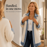 Strickjacke mit Denim-Paneelen und gerippter Struktur
