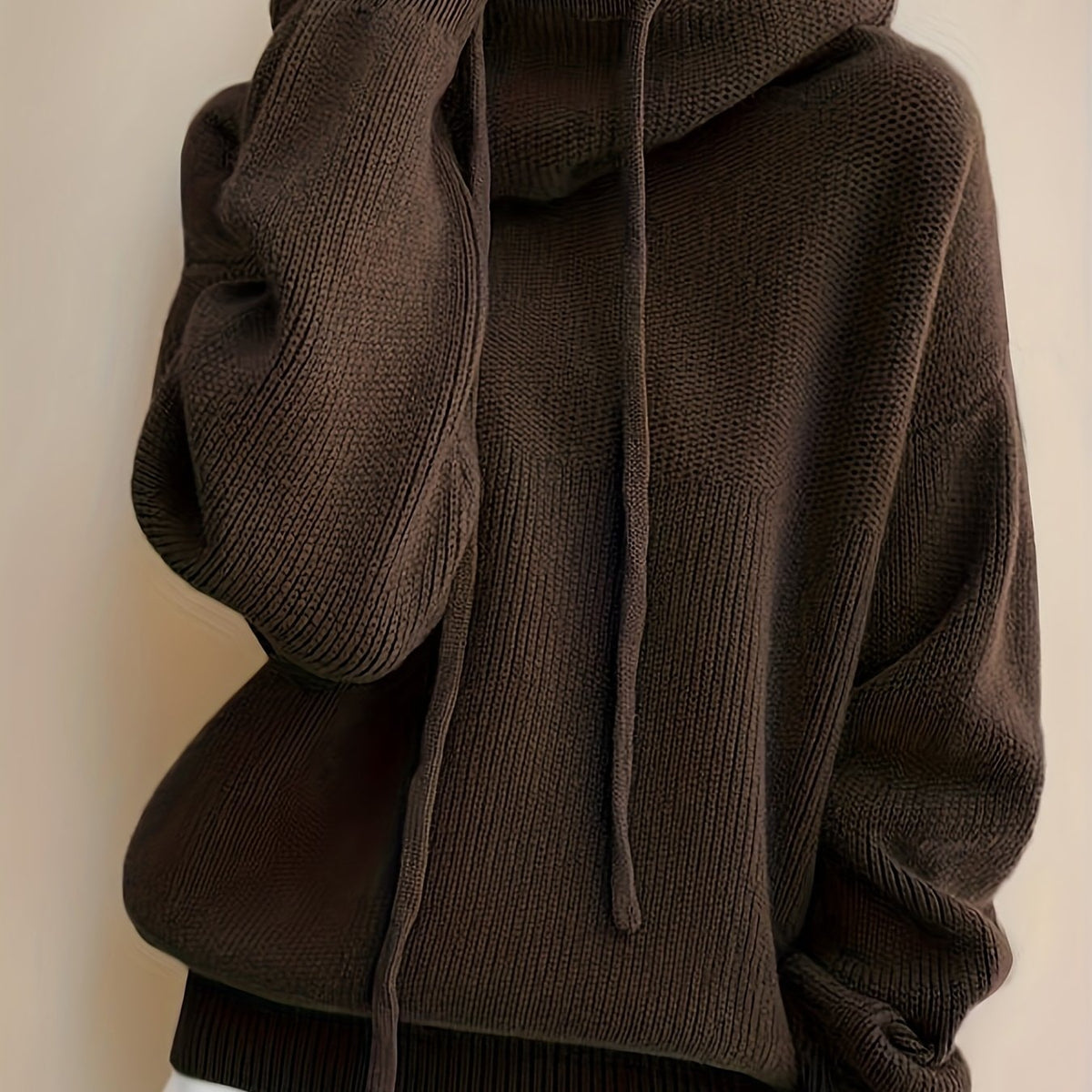 Oversize Strick-Kapuzenpullover Damen mit Kordelzug und Rippbündchen